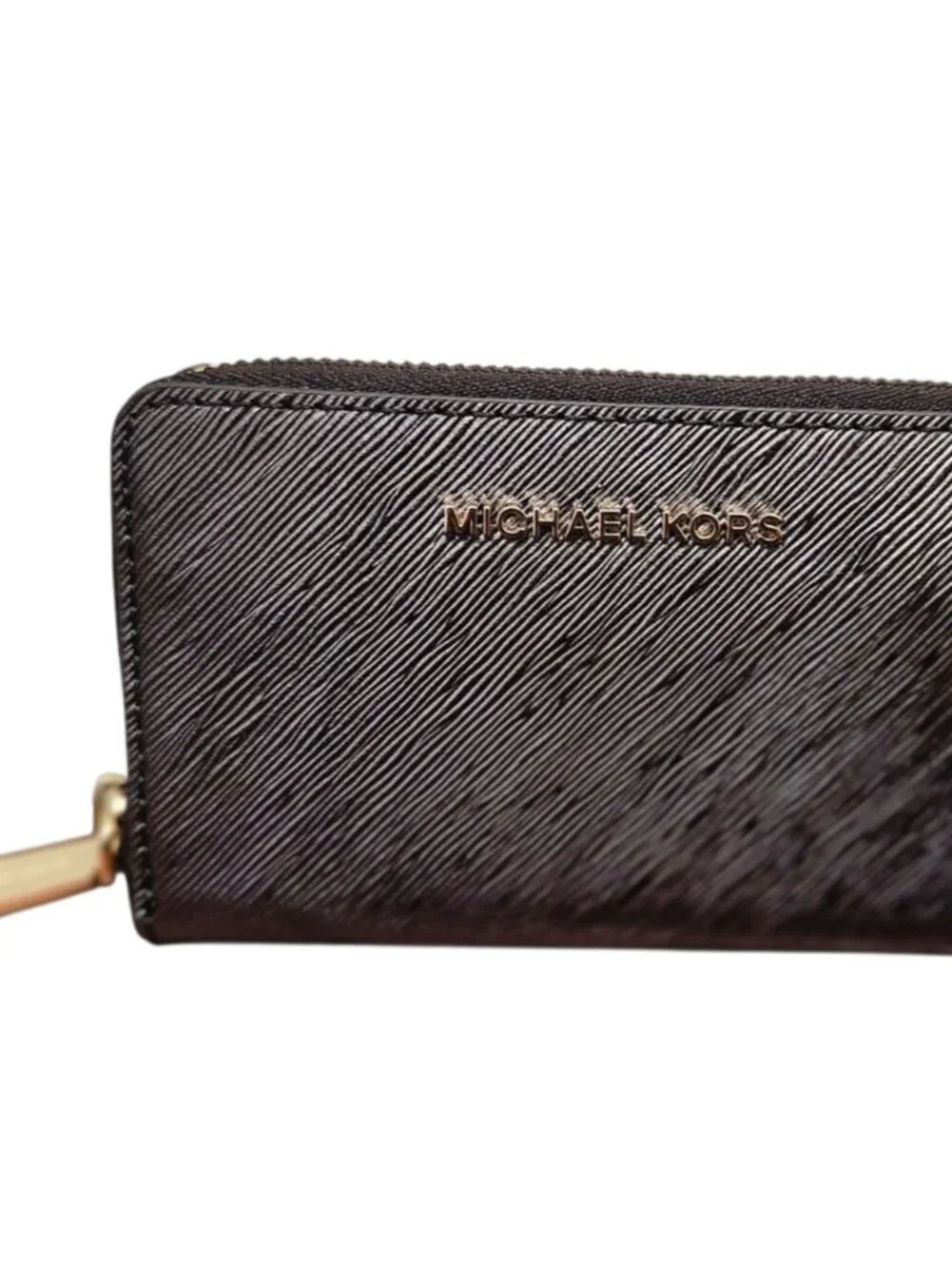 Michael Kors Jet Set Zip Around Wallet Small Saffiano Leather NWT Gold Logo